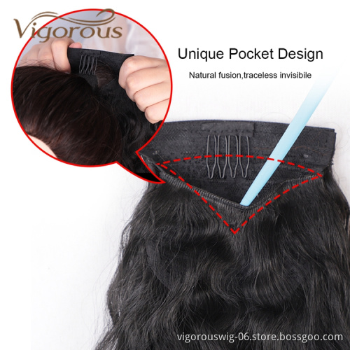 Cheapest Wholesale High Girls Comb Hairpiece Extension Tie Clip Ins Afro Kinky Elastic Hair Band Ponytail Drawstring